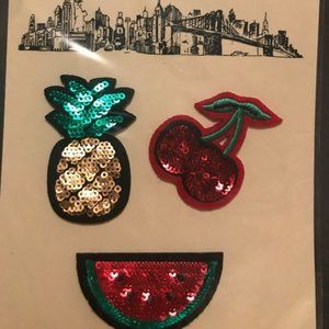 New Iron Sew On Sequin Patches Fruits Cherry Pinea